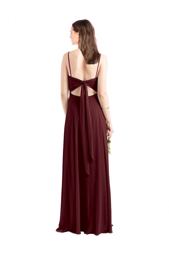 Sleek Fit and Flare Long Scoop Neck Chiffon Bridesmaid Dress with High Side Slit for Sale