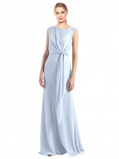Illusion Boat Neck Long Full Length Chiffon Bridesmaid Dress with Keyhole Back for Sale