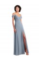 Off the Shoulder Folded Sleeve Long Chiffon Bridesmaid Dress with High Side Slit for Sale