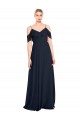 Draped Sleeves Flounce Neckline Long Chiffon Bridesmaid Dress with Spaghetti Straps for Sale