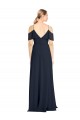 Draped Sleeves Flounce Neckline Long Chiffon Bridesmaid Dress with Spaghetti Straps for Sale