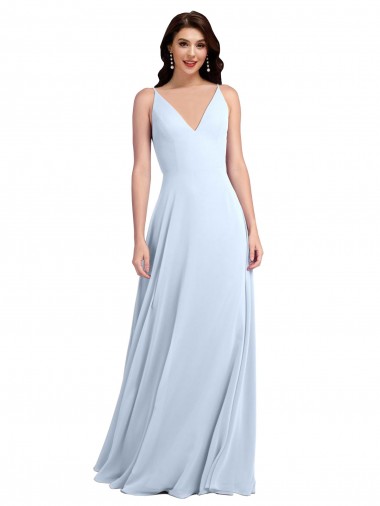 Long Floor Length V-Neck Chiffon Bridesmaid Dress with Keyhole Back for Sale