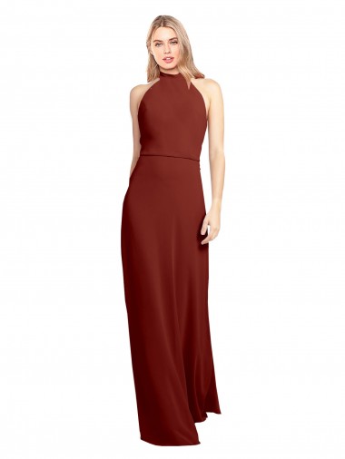 Slim High Neck Halter Fitted Open Back Chiffon Bridesmaid Dress / Prom Dress for Sale