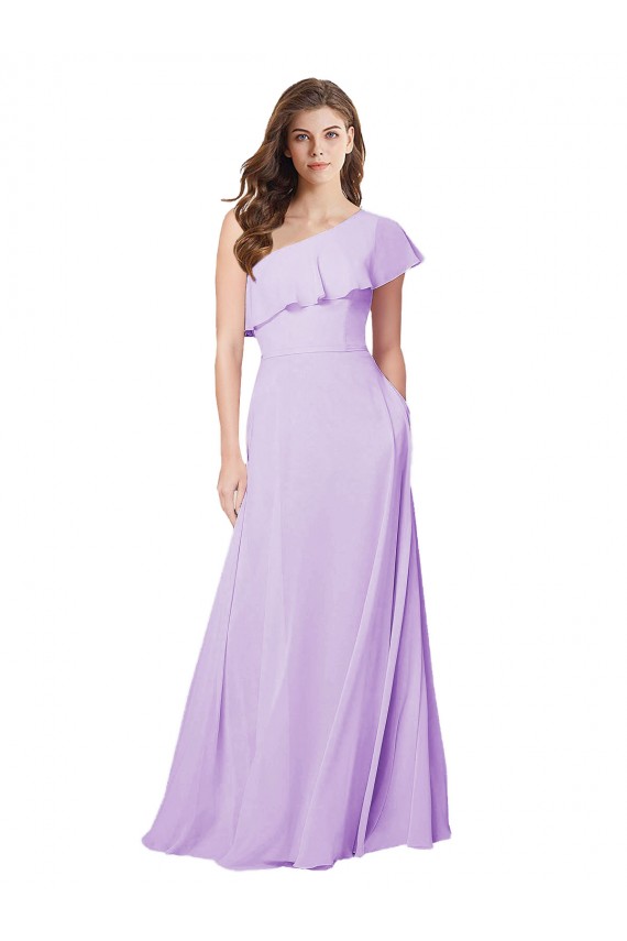Draped One Shoulder Long Chiffon Bridesmaid Dress  for Sale
