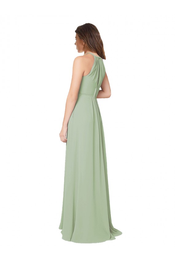 High Halter Neck Keyhole Chiffon Bridesmaid Dress for Sale