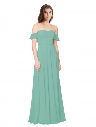 Flounce Sleeves Off the Shoulder Long Chiffon Bridesmaid Dress for Sale