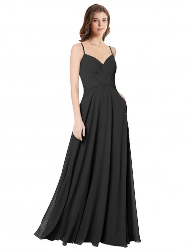 Cowl Back Spaghetti Straps Long Chiffon Bridesmaid Dress  for Sale