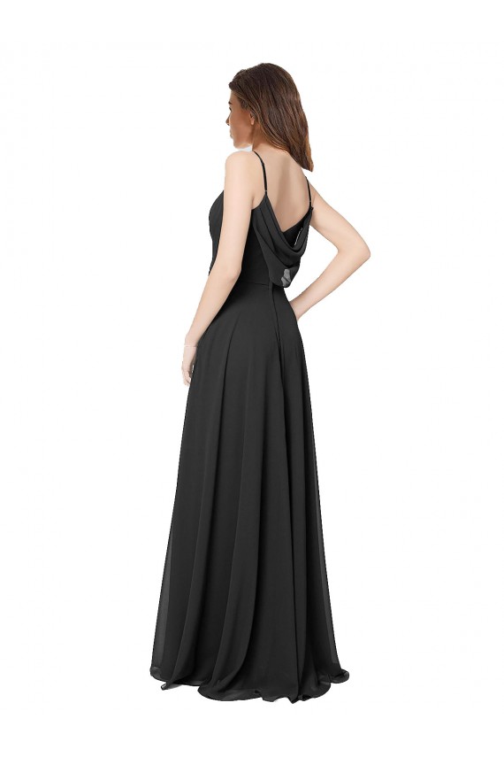 Cowl Back Spaghetti Straps Long Chiffon Bridesmaid Dress  for Sale