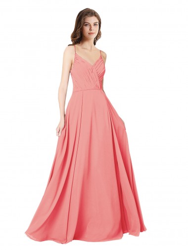 Crossover Bodice Long Chiffon Bridesmaid Dress with Double Back Straps for Sale