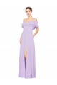 Ruffled Off the Shoulder Long Chiffon Bridesmaid Dress with Slit for Sale