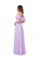Ruffled Off the Shoulder Long Chiffon Bridesmaid Dress with Slit for Sale
