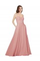 Open Back Wide Tie Band Long Chiffon Bridesmaid Dress with Pockets for Sale