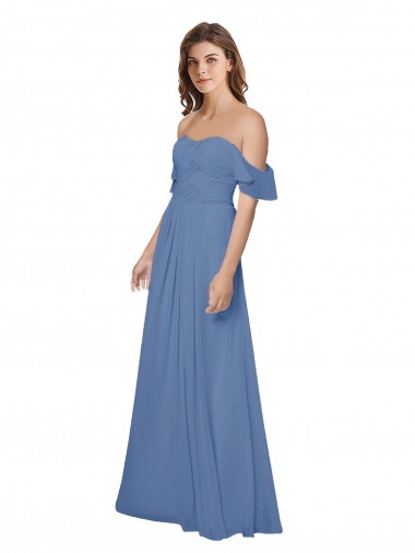 Flutter Sleeves Scoop Neck Off the Shoulder Long Chiffon Bridesmaid Dress for Sale