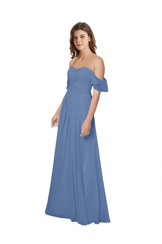 Flutter Sleeves Scoop Neck Off the Shoulder Long Chiffon Bridesmaid Dress for Sale