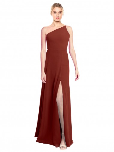 Fit and Flare One Shoulder Long Chiffon Bridesmaid Dress with High Slit for Sale