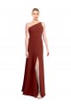 Fit and Flare One Shoulder Long Chiffon Bridesmaid Dress with High Slit for Sale