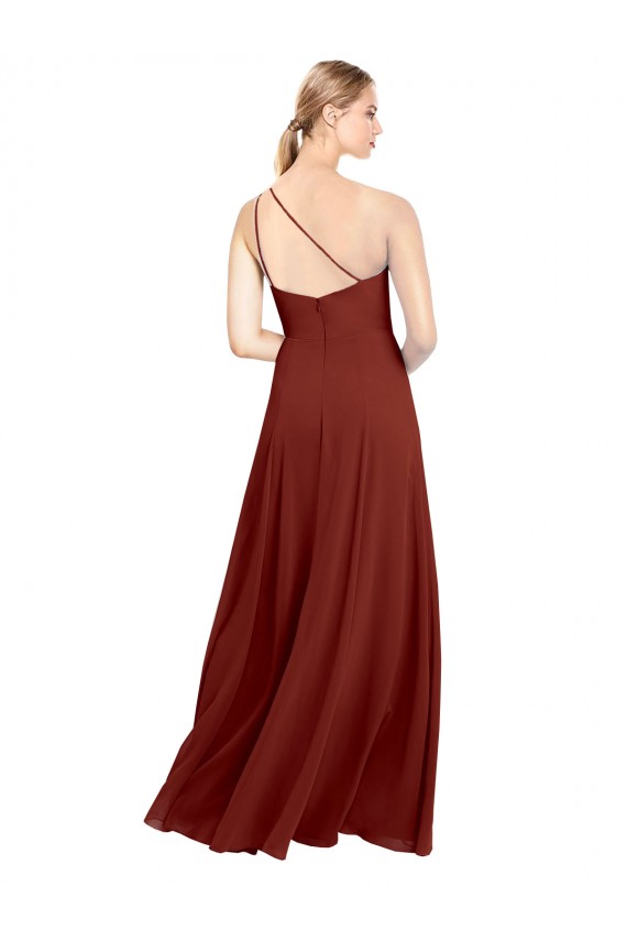 Fit and Flare One Shoulder Long Chiffon Bridesmaid Dress with High Slit for Sale