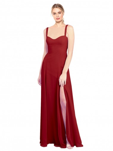 Sweetheart Neckline Long Chiffon Bridesmaid Dress with Side Slit and Wide Straps for Sale