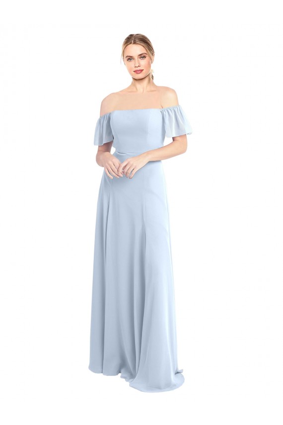 Off the Shoulder Flutter Sleeves Long Chiffon Bridesmaid Dress for Sale