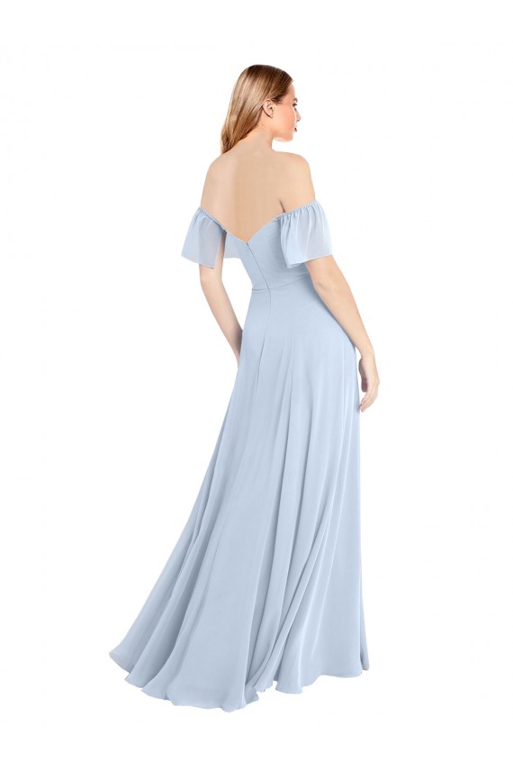 Off the Shoulder Flutter Sleeves Long Chiffon Bridesmaid Dress for Sale