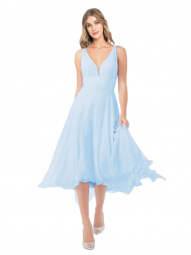 Chiffon Midi Length Keyhole Back Cocktail Bridesmaid Dress for Sale