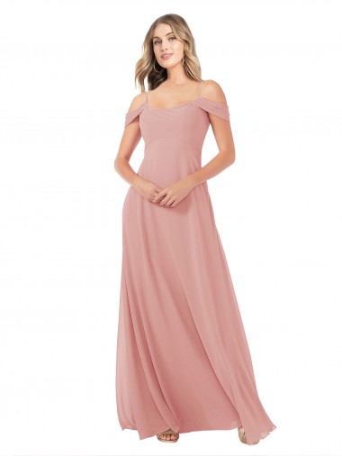 Draped Shoulder Sash Back Chiffon Bridesmaid Dress for Sale