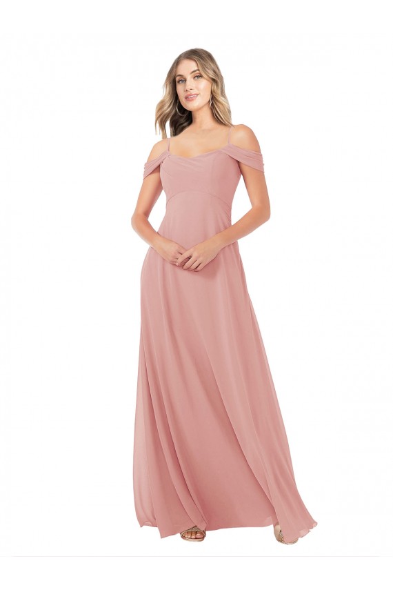 Draped Shoulder Sash Back Chiffon Bridesmaid Dress for Sale