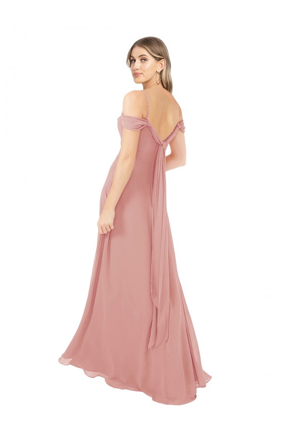 Draped Shoulder Sash Back Chiffon Bridesmaid Dress for Sale