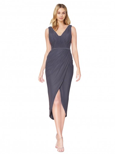 High Low V-Neck Chiffon Mermaid Wrap Bridesmaid Dress / Formal Prom Dress for Sale