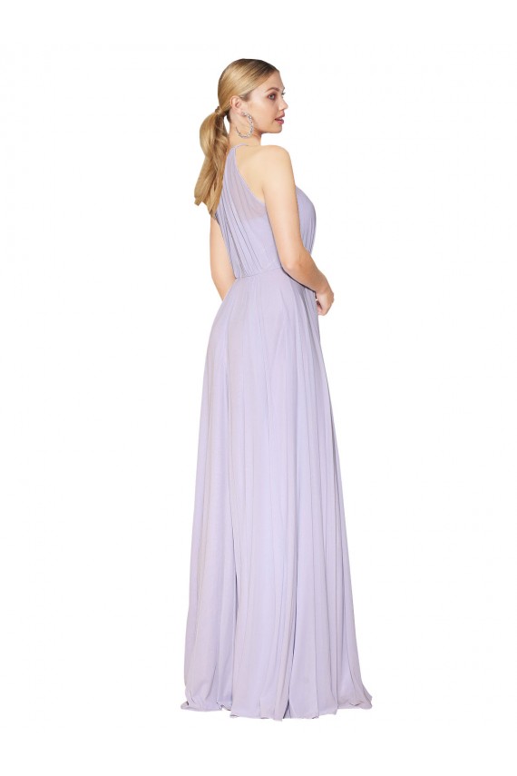 High Neck Halter Shirred Chiffon Bridesmaid Dress / Formal Prom Dress for Sale