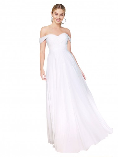 Off the Shoulder Long Full Length Chiffon Bridesmaid Dress / Formal Prom Dress for Sale