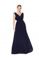 Draped Long V-Neck Floor Length Chiffon Bridesmaid Dress / Formal Prom Dress for Sale