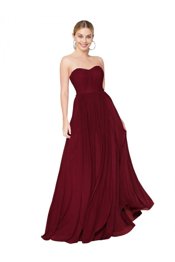 Draped Strapless Long A-Line Chiffon Bridesmaid Dress / Formal Prom Dress for Sale