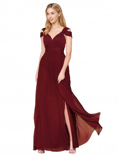 Off the Shoulder Long Chiffon Bridesmaid Dress / Formal Prom Dress with Side Slit for Sale