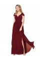 Off the Shoulder Long Chiffon Bridesmaid Dress / Formal Prom Dress with Side Slit for Sale