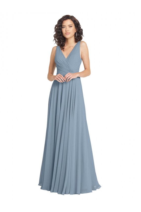 Faux Surplice Bodice Long Chiffon Bridesmaid Dress with V-Neckline for Sale