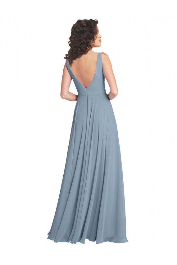 Faux Surplice Bodice Long Chiffon Bridesmaid Dress with V-Neckline for Sale