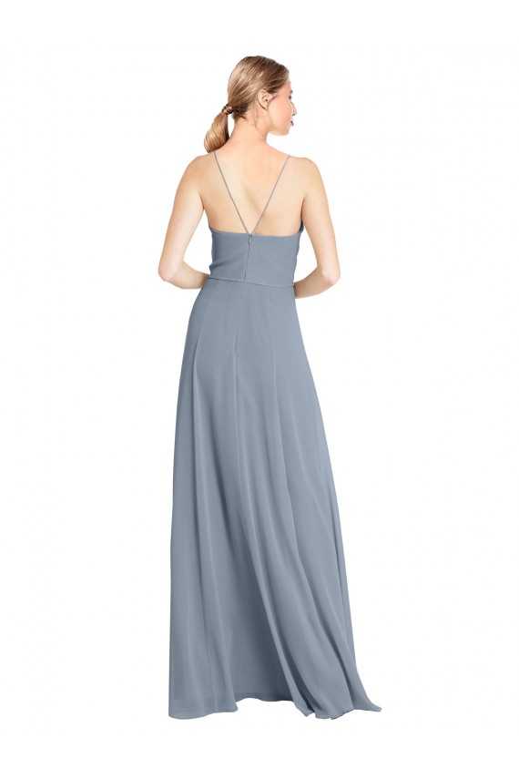 Spaghetti Straps V-Neckline Long Chiffon Bridesmaid Dress with High Slit for Sale