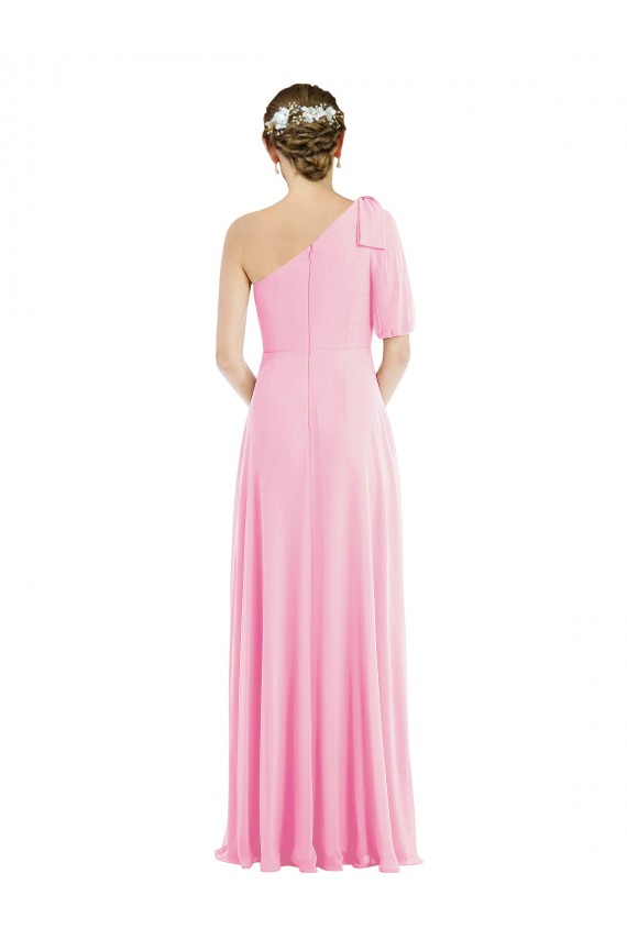 Bow One Shoulder Flounce Sleeve Maxi Bridesmaid Dress for Sale