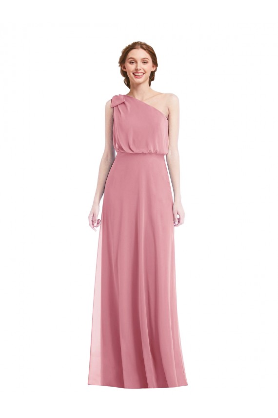 One Shoulder Bow Blouson Bodice Maxi Bridesmaid Dress for Sale