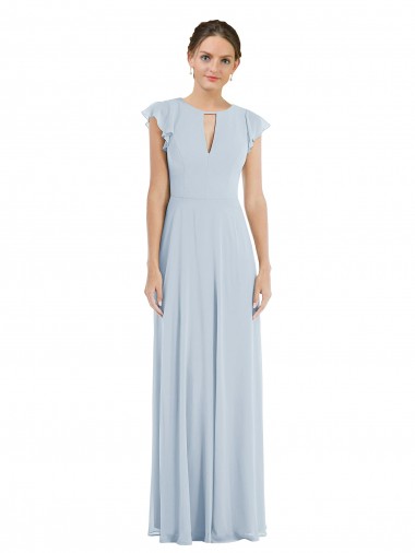 Flutter Sleeve V Keyhole Chiffon Maxi Formal Bridesmaid Dress for Sale