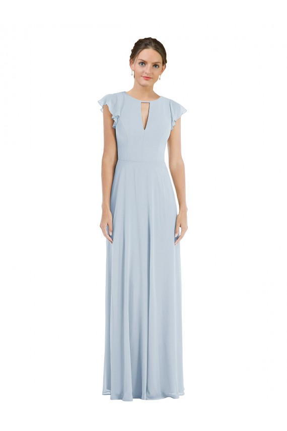 Flutter Sleeve V Keyhole Chiffon Maxi Formal Bridesmaid Dress for Sale