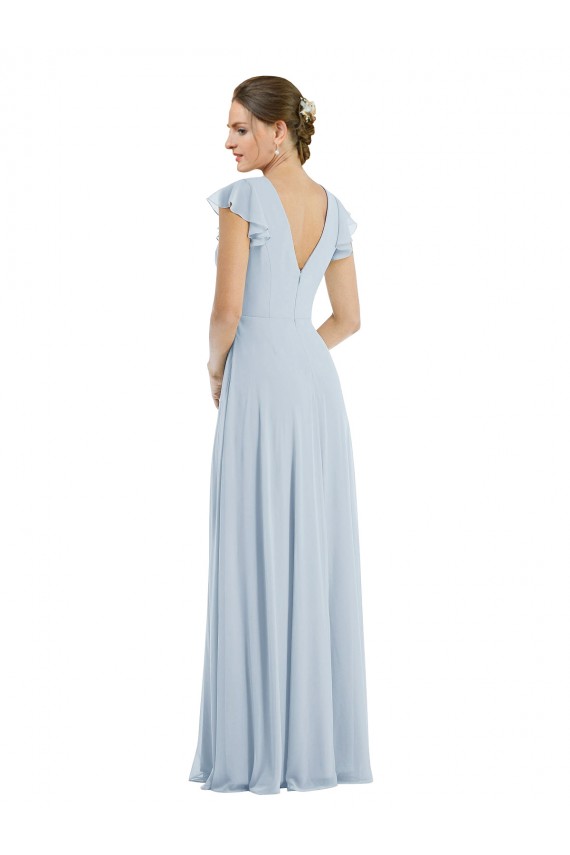 Flutter Sleeve V Keyhole Chiffon Maxi Formal Bridesmaid Dress for Sale