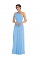 Draped One Shoulder Maxi Bridesmaid Dress with Scarf Bow for Sale