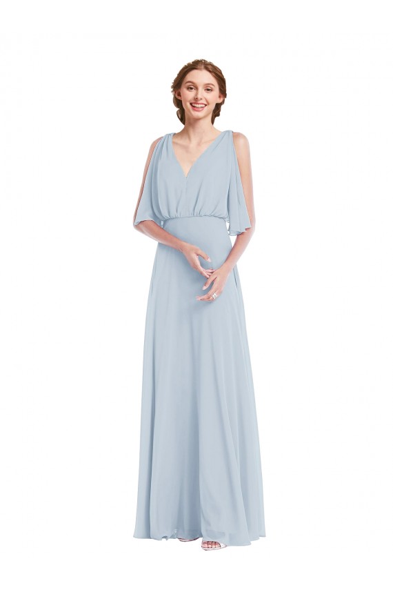 V-Neck Split Sleeves Blouson Bodice Maxi Bridesmaid Dress for Sale