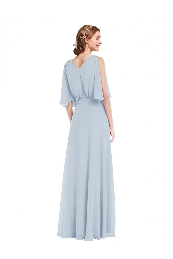 V-Neck Split Sleeves Blouson Bodice Maxi Bridesmaid Dress for Sale