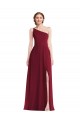 One Shoulder Chiffon Maxi Bridesmaid Dress with Shirred Front Slit for Sale