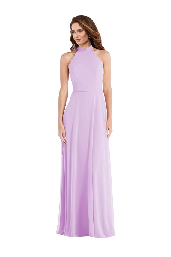 High Neck Halter Backless Maxi Bridesmaid Dress for Sale