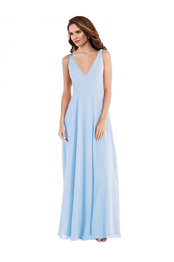 Deep V-Neck Chiffon Maxi Bridesmaid Dress for Sale