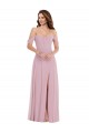 Off the Shoulder Draped Sleeve Maxi Bridesmaid Dress with Front Slit for Sale